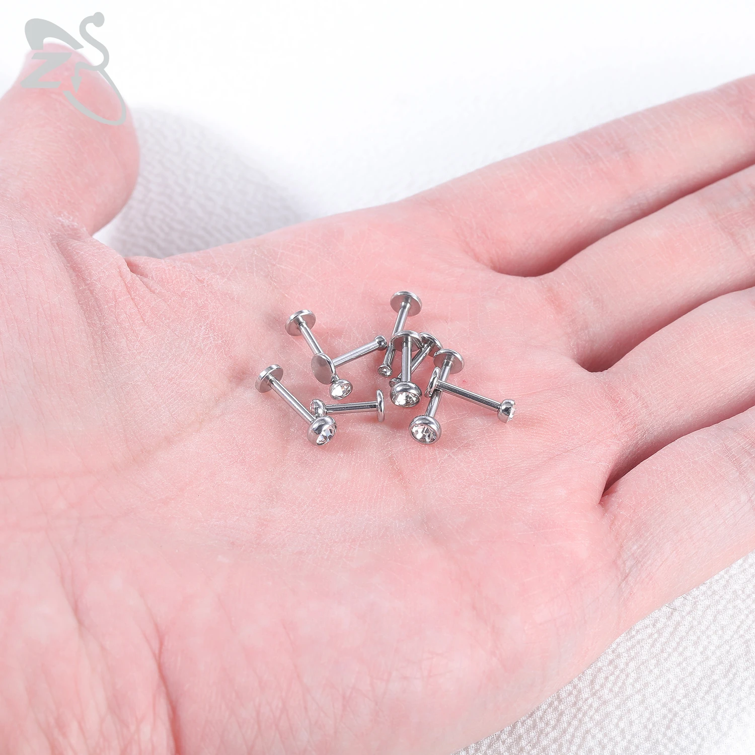 ZS 10 개/몫 골드 컬러 16/18G 스테인레스 스틸 Labret 립 피어싱 남자 CZ 크리스탈 귀 연골 Tragus 헬릭스 피어싱 6/8/10MM