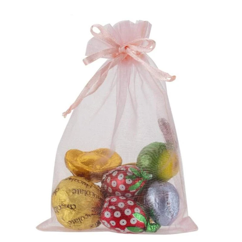 핑크 오간자 드로스트링 쥬얼리 작은 가방, 귀걸이 선물 포장 포장 파우치, 웨딩 비즈니스 오거나이저, 50 개