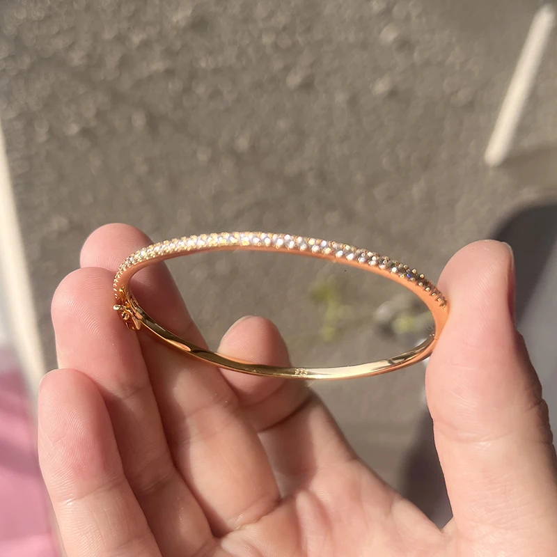 여성을위한 핫 브랜드 순수한 925 스털링 실버 주얼리 로즈 골드 팔찌 다이아몬드 팔찌 웨딩 쥬얼리 리벳 팔찌 쥬얼리 주위