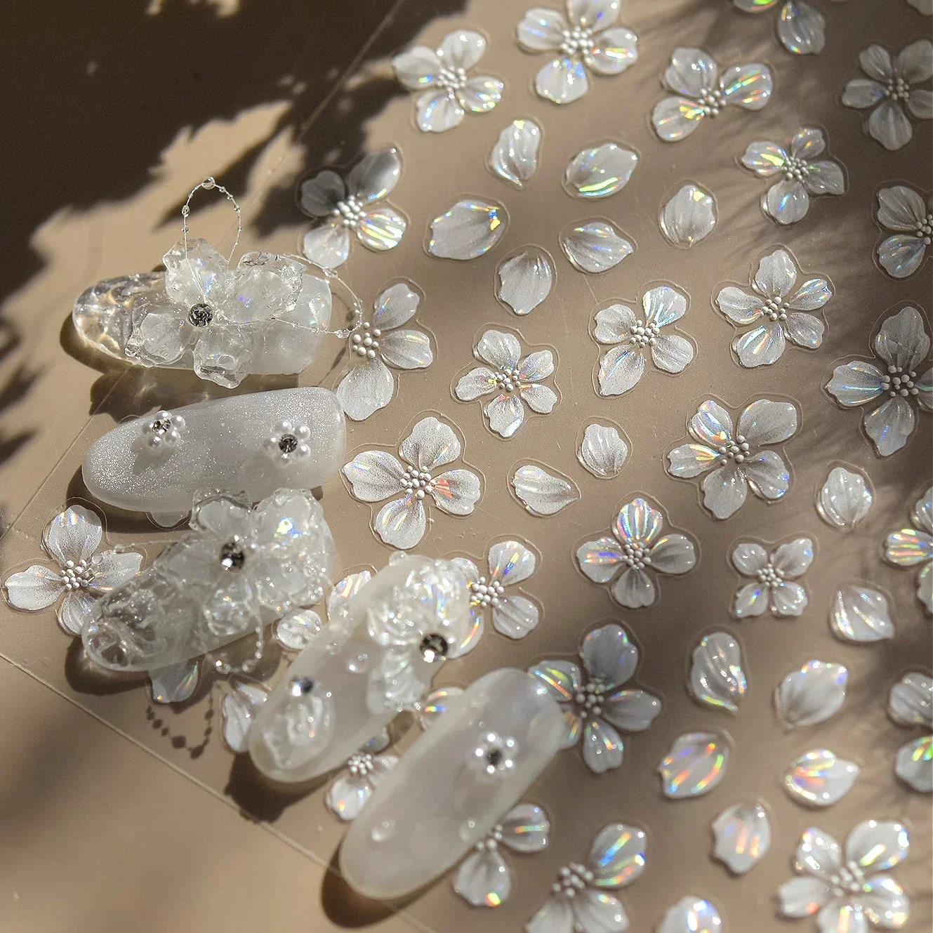 힙스터 순백색 꽃 장미 용수철 백합 작약 동백 데이지 젤리 벚꽃 목련 네일 아트 스티커, 매니큐어 데칼