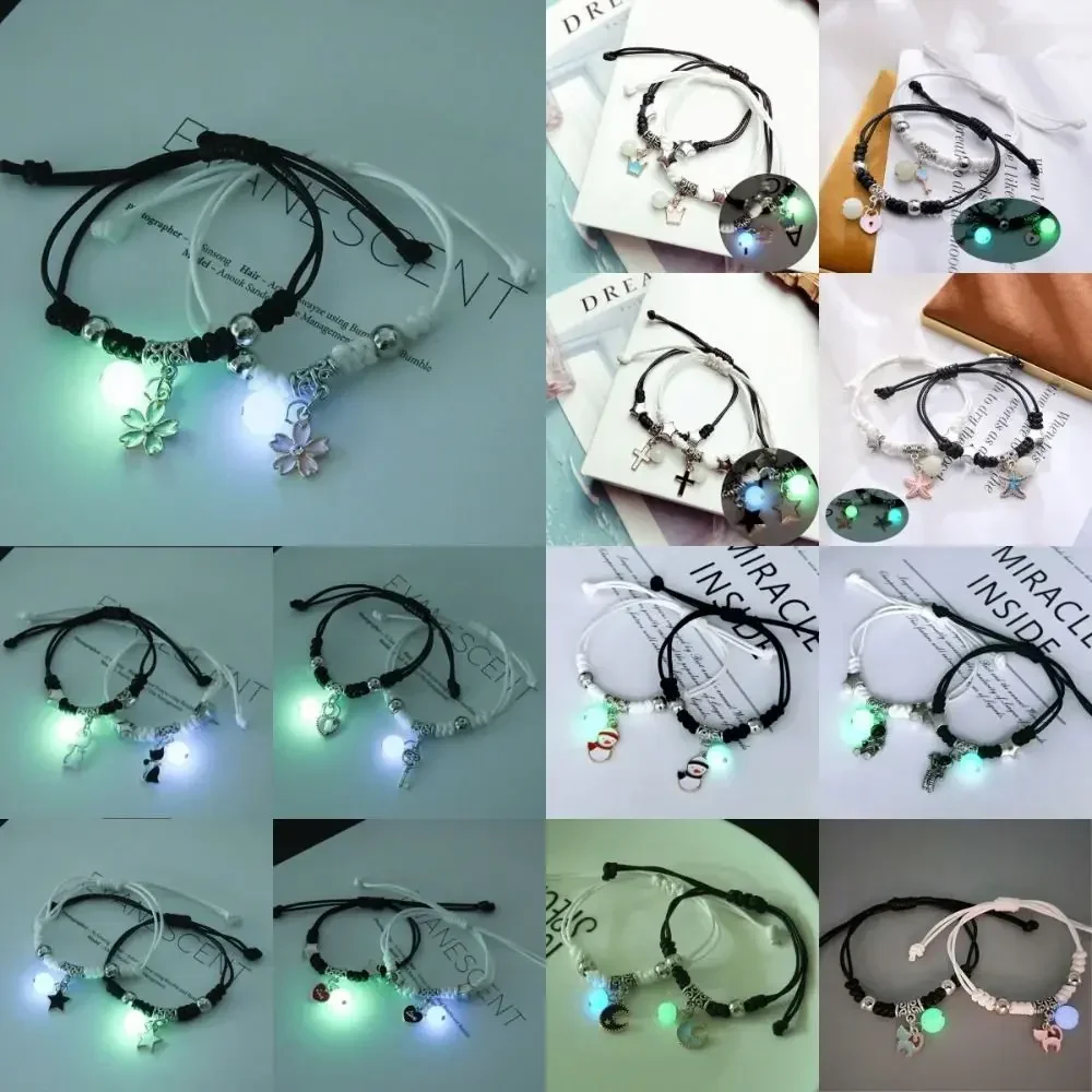 여성을위한 패션 빛나는 구슬 스타 커플 팔찌 남자 매력 고양이 꽃 하트 키 잠금 크로스 일치하는 친구 팔찌 쥬얼리