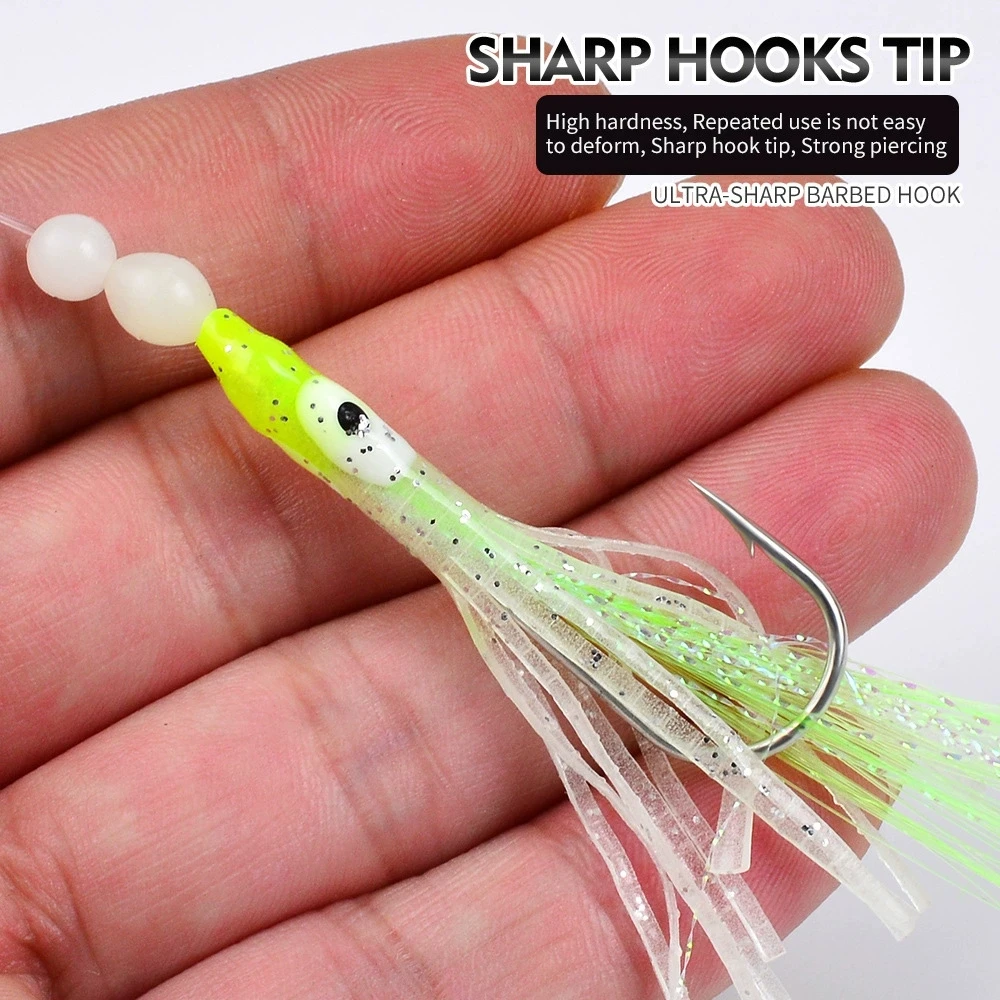 6 개/대 빛나는 클러스터 소프트 루어 장어 Sabiki Rigs 문자열 후크 루어 물고기 꽁치 오징어 고등어 Scad 바닷물 낚시 태클