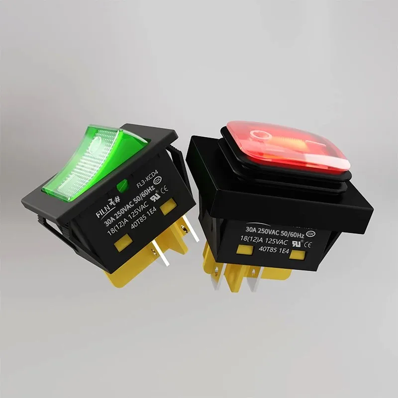 FILN 헤비 듀티 4 핀 DPST IP67 밀폐 방수 T85 자동 보트 마린 토글 로커 스위치, LED 포함, 30A, 250V, 12V, 220V, 30x22