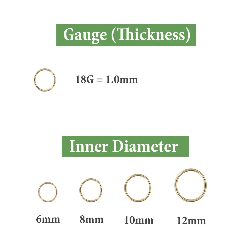 1/4Pairs 남성용 6/8/10/12mm 316L 스테인레스 스틸 코 링 여성용 골드 컬러 후프 귀걸이 Septum Tragus 피어싱 쥬얼리
