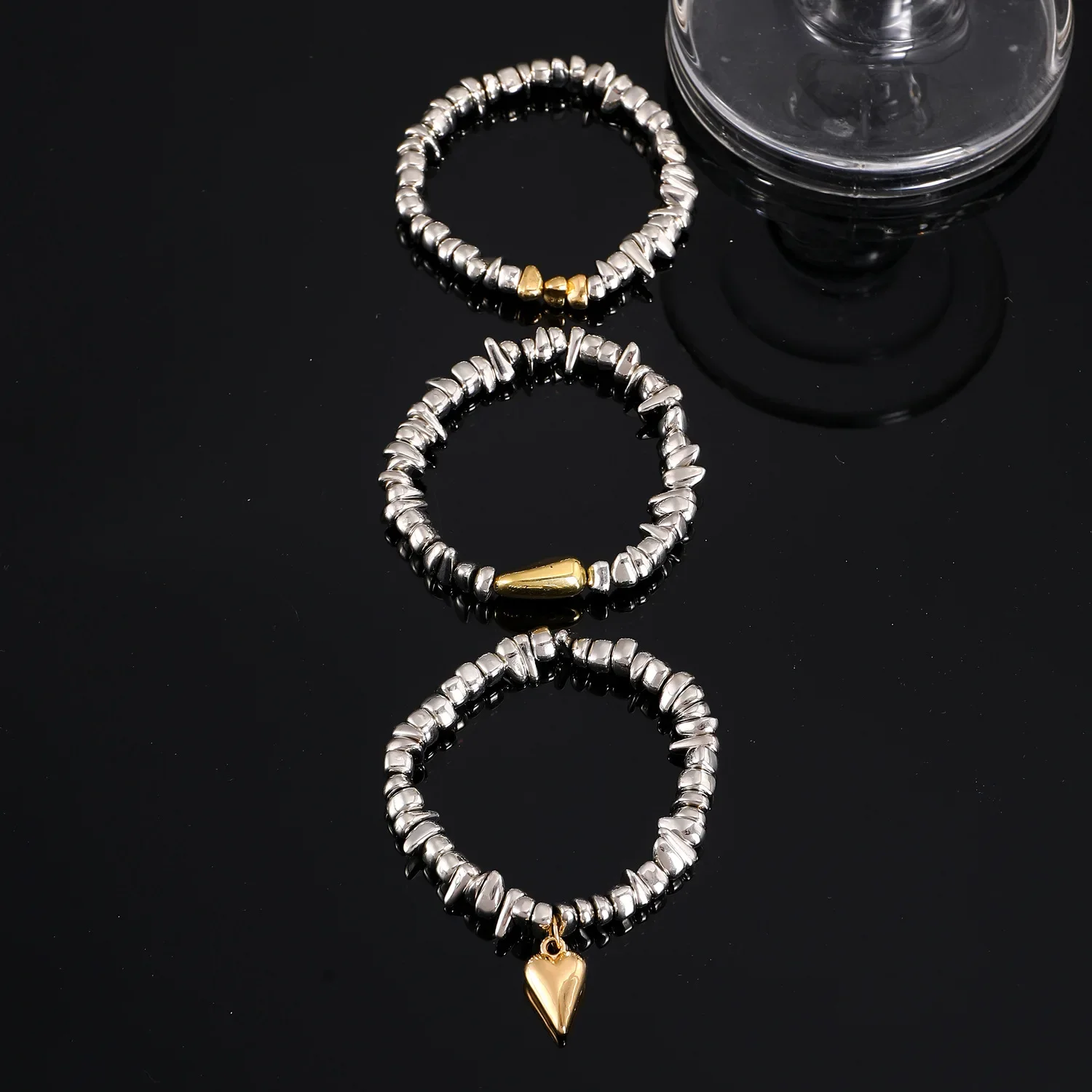 빈티지 불규칙 독특한 디자인 CCB 구슬 하트 모양의 펜던트 팔찌 세트 여성 패션 팔찌 쥬얼리 휴일 선물