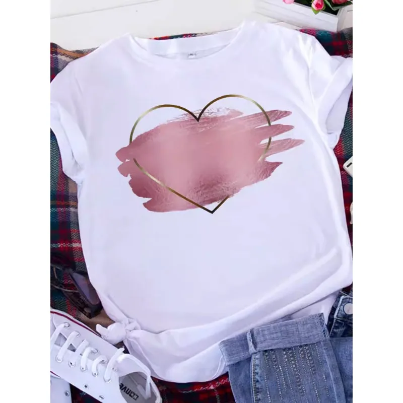 Brave Soul L 미국 복고풍 편지 사랑 흰색 티셔츠 여성 반팔 라운드 넥 느슨한 대형 캐주얼 탑 오버 사이즈