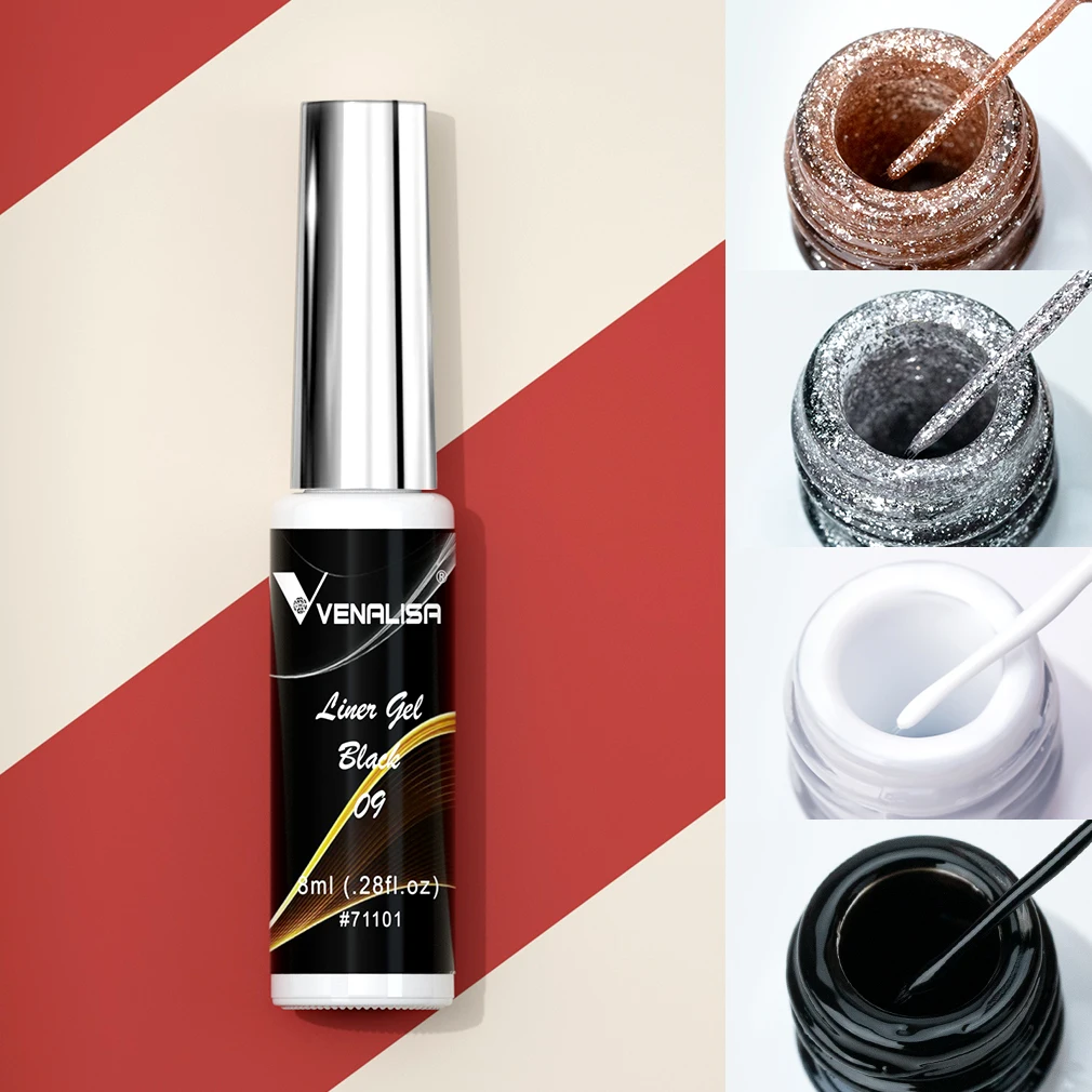 Venalisa 라이너 젤 8ml 프랑스어 네일 젤 폴란드어 UV LED 페인팅 젤 네일 아트 디자인 화려한 반짝이 컬러 DIY 드로잉 폴란드어