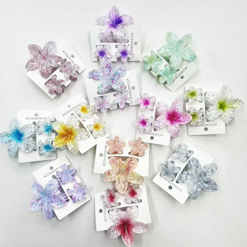 3 개/대 달콤한 꽃 Colroful 그라디언트 머리 발톱 포니 테일 Cip 클램프 바레트 여성용 헤어핀 소녀 비치 헤어 액세서리