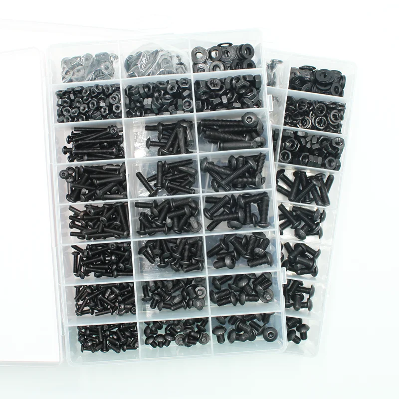 2510p 육각 육각형 소켓 버튼 헤드 나사 키트 M2 M2.5 M3 M4 M5 M6 검정색 10.9 등급 알렌 나사 너트 와셔가 있는 볼트 ISO7380