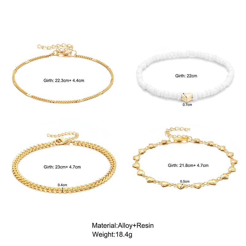 보호 다층 비즈 하트 체인 발찌 팔찌, 매력적인 발찌 샌들, 맨발 비치 발, 신부 발렌타인 쥬얼리 J41