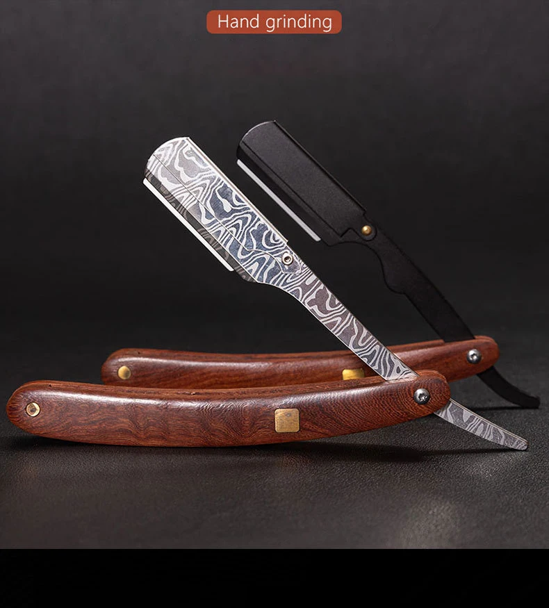 탠 우드 핸들 블레이드 면도기 전문 이발사 면도기 눈썹 면도기 남성용 교체 블레이드 면도기 남성용 선물