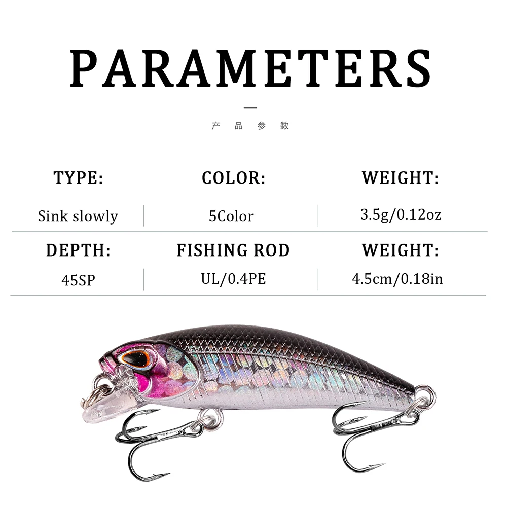 1pcs 미니 미노우 낚시는 Wobblers 4.5cm 3.5g 싱킹 인공 플라스틱 하드 미끼 크랭크베이트 저크베이트 Pesca Bass Tackle을 유혹합니다.