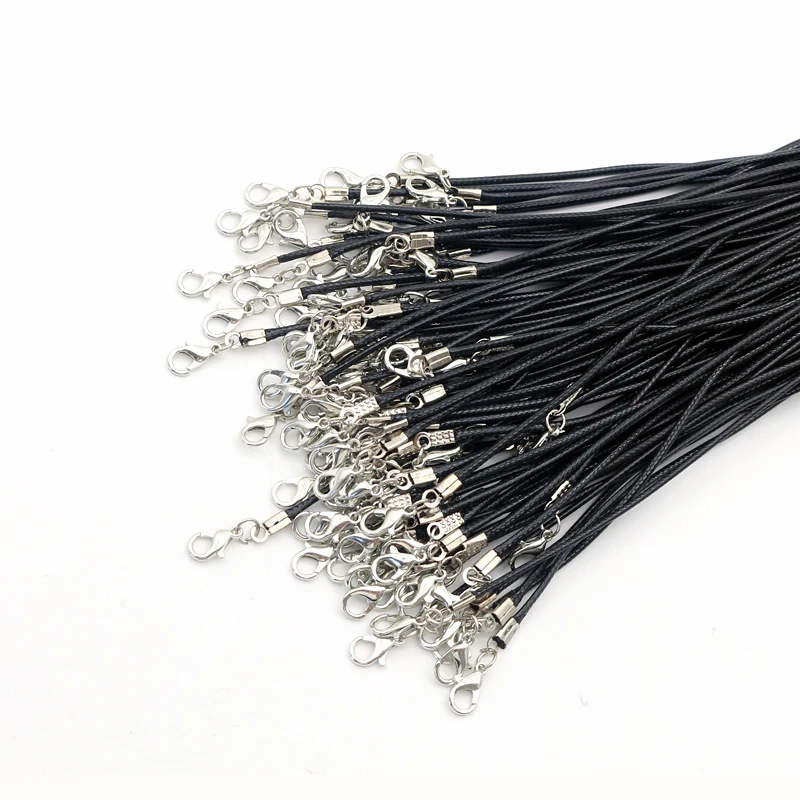 블랙 가죽 브레이드 로프 목걸이, 랍스터 걸쇠 스트링 코드, DIY 쥬얼리 체인, 5cm 익스텐더 체인, 45cm, 10 개, 20 개, 30 개