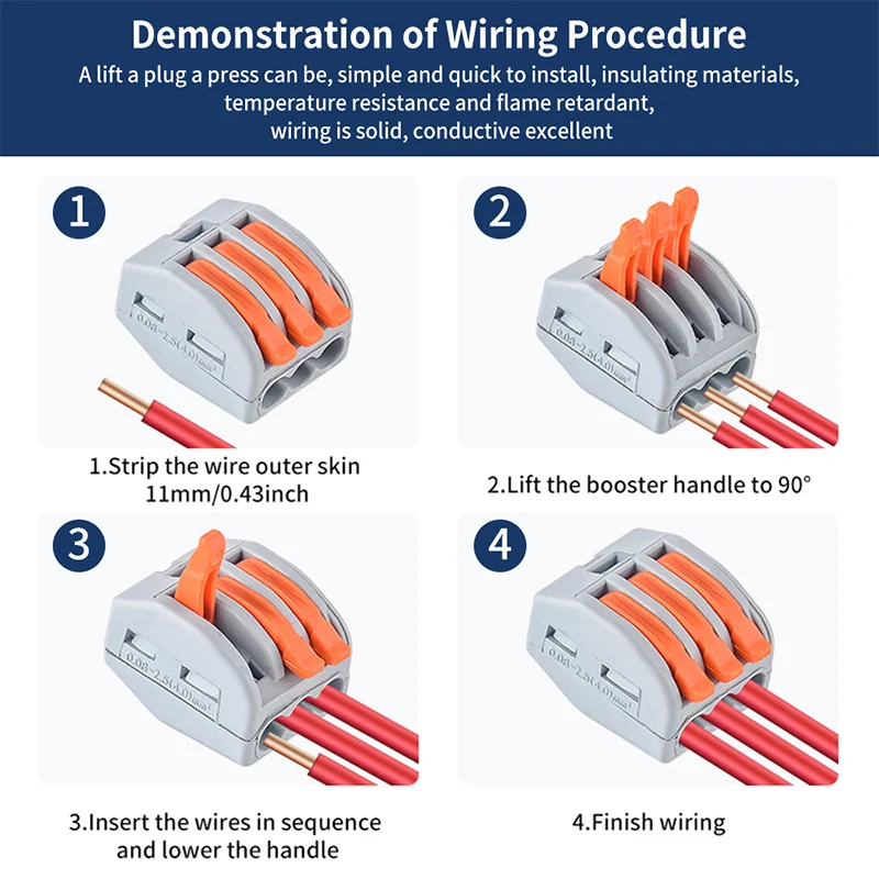 JINH 50 Pcs CMK 41 레버 와이어 퀵 커넥터 3 4 5 포트 클램프 전기 케이블 홈 터미널 블록 0.08-4mm²/ 28-11AWG
