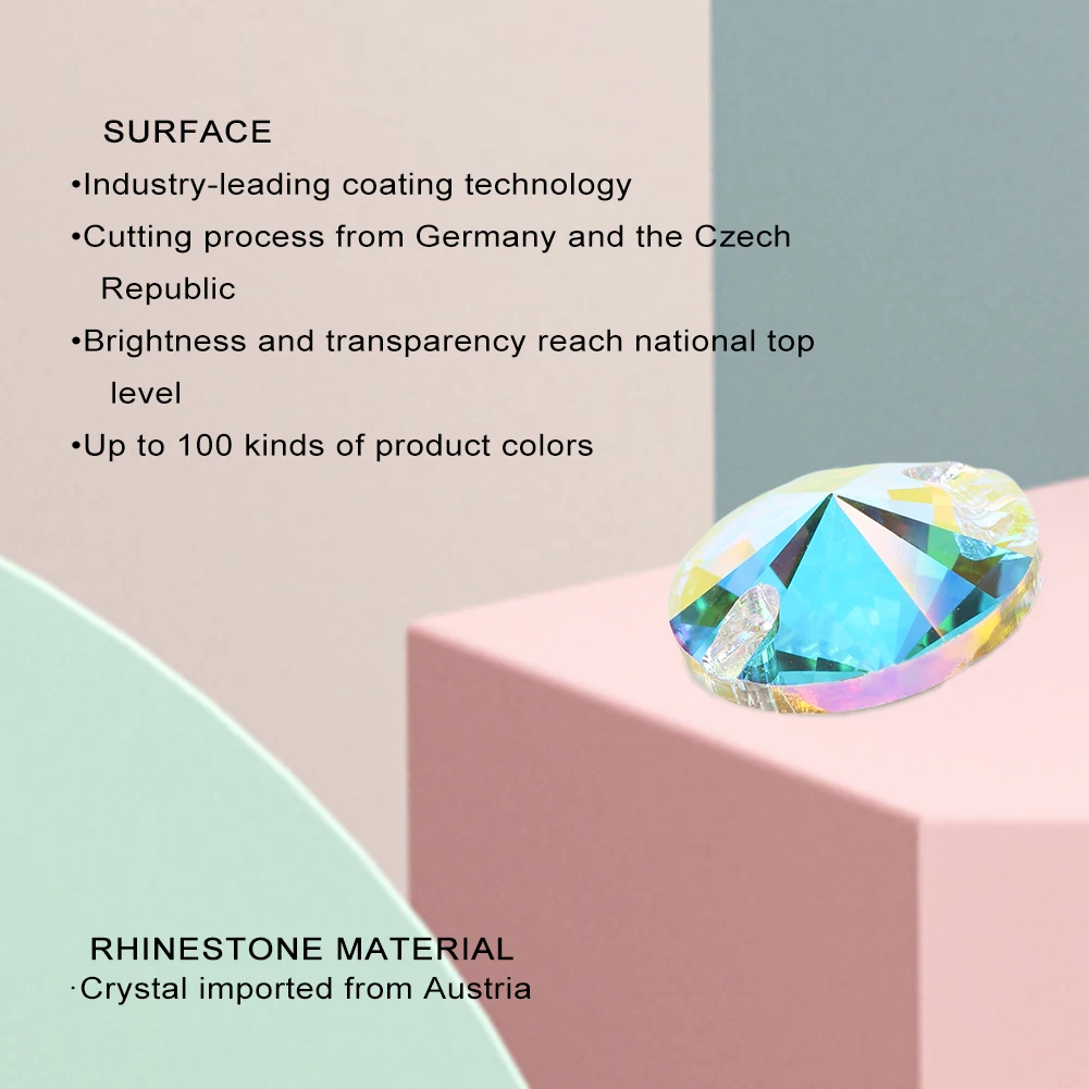 YHB 최고 품질의 유리 크리스탈 모양 Rivoli 바느질 돌 플랫 백 의류 의류 가방에 대한 라인 석에 바느질