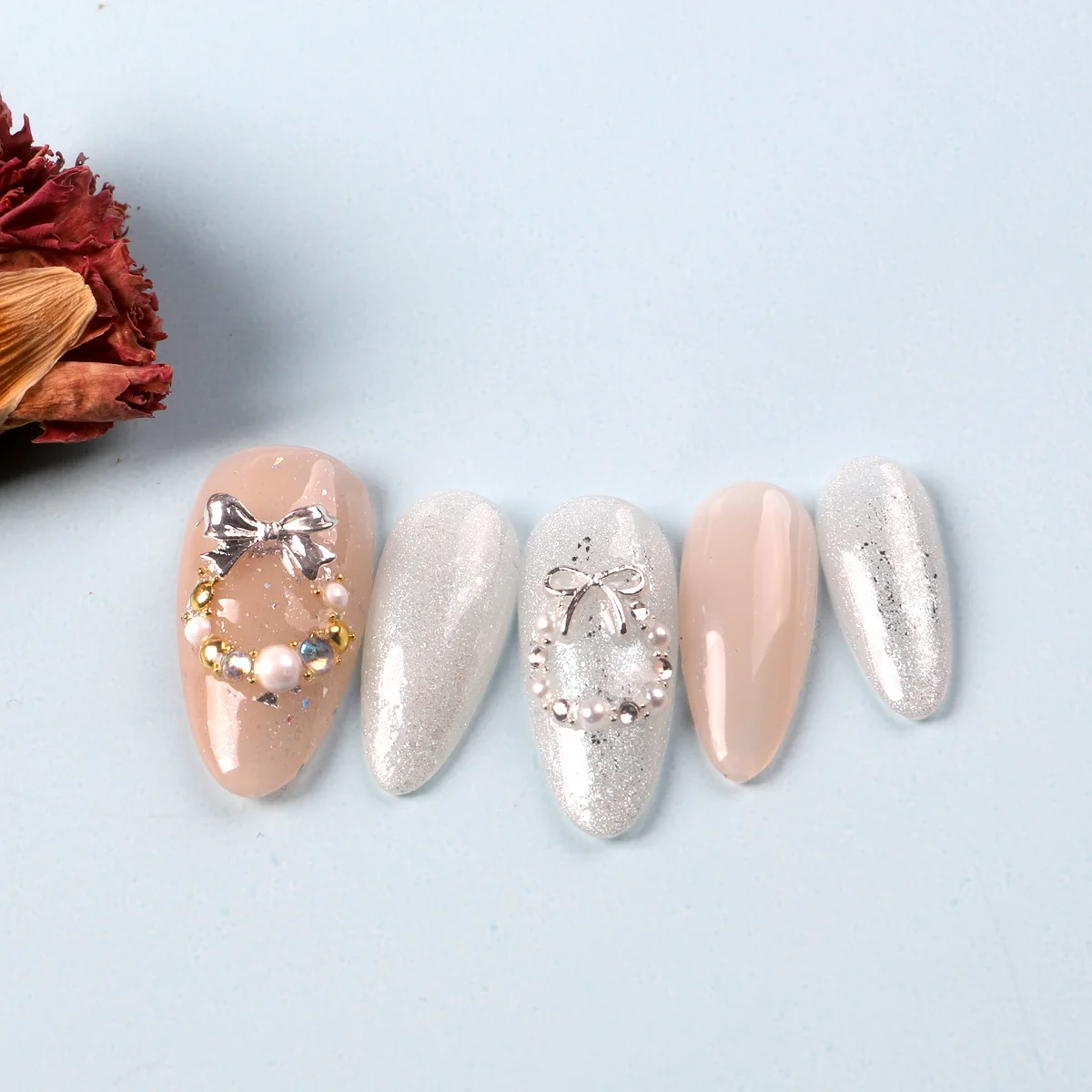 TSZS 일본 네일 파츠네일 리본파츠12 그리드 3D 실버 보우 쥬얼리 네일 아트 참 믹스 모양 Bowknot 네일 참 리본 네일 매니큐어 장식네일 리본파츠네일 미니 리본