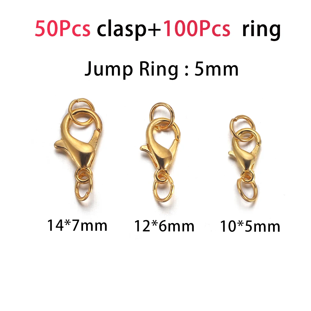 50Pcs 랍스터 Clasps 후크 100Pcs 점프 반지 끝 Clasps DIY 쥬얼리 만들기 용품에 대 한 팔찌 목걸이 커넥터