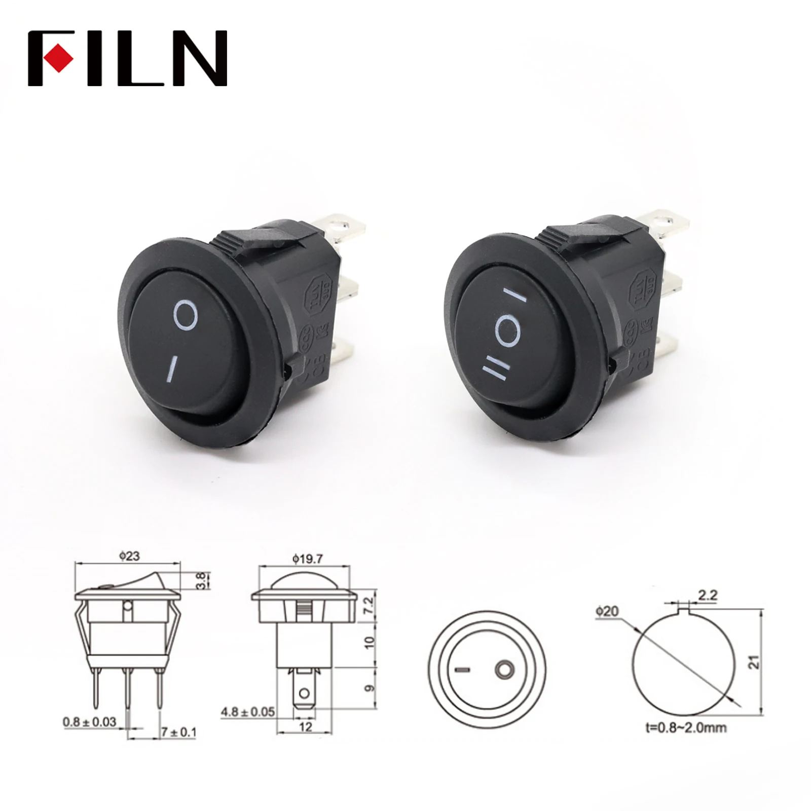 FILN KCD1-101 MRS-101 2핀 온오프 미니 로커 스위치 21x15mm 6A 250VAC 10A 125VAC 스냅인 간편 설치