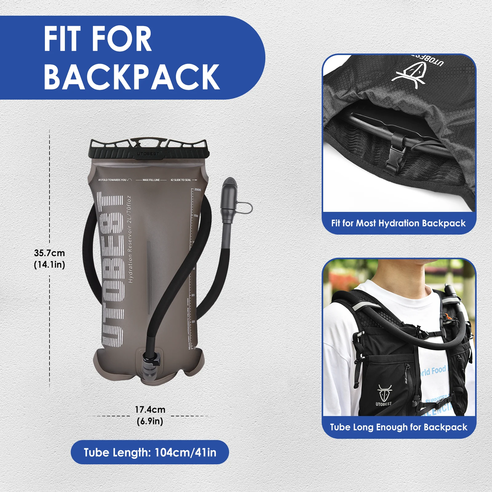 UTOBEST 1.5L/2L/3L 물 방광 수화 팩 저수지 캠핑 사이클링 러닝 하이킹을위한 TPU 물 저장 가방