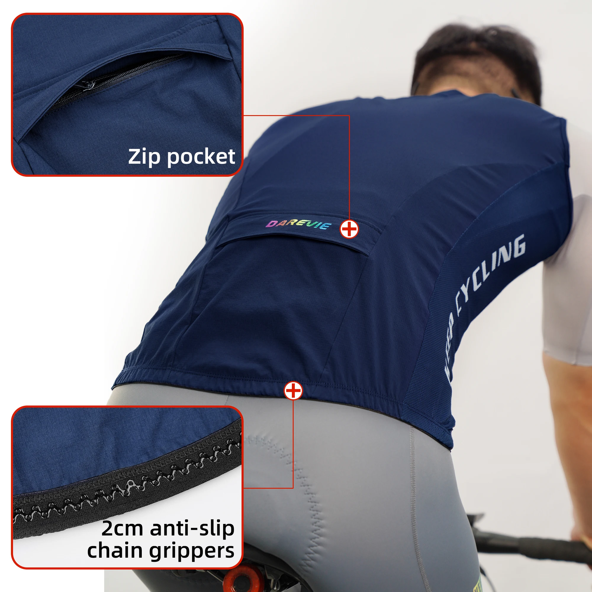DAREVIE 남녀공용 사이클링 방풍 조끼, 방수 질렛, 양방향 지퍼, 사이클링 바람막이, 백 지퍼 포켓