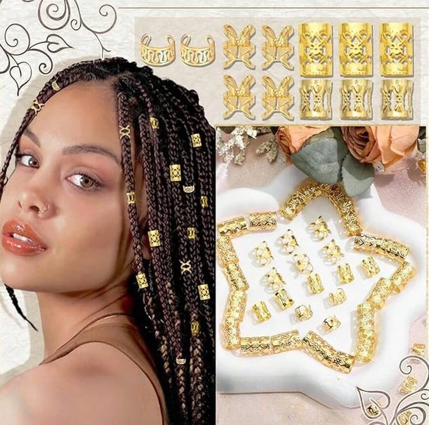 40PCS 합금 헤어 쥬얼리 머리 커프스 머리띠 금속 Dreadlock 비즈 헤어 커프스 반지 멀티 스타일 머리띠 액세서리