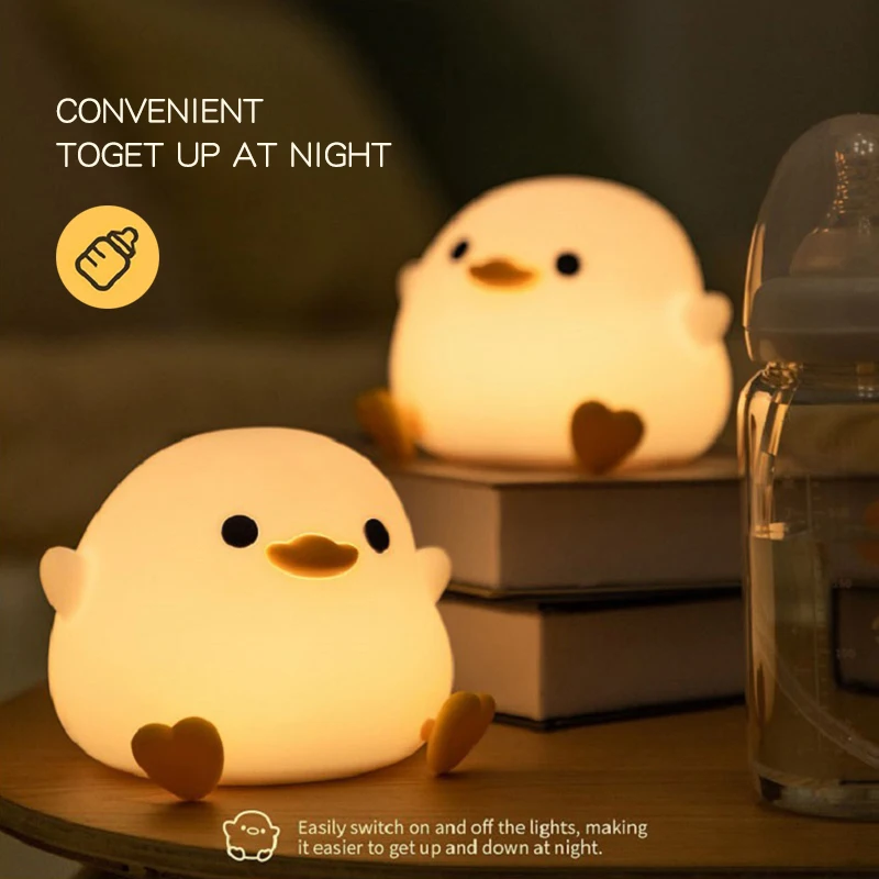Doudou Duck 야간 조명 어린이 선물, 소프트 라이트 아이 케어, USB 충전 타이밍, 자동 클랩 실리콘 램프, 1 개
