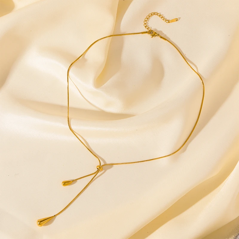 여성을위한 GANEMLY 316L 스테인레스 스틸 워터 드롭 펜던트 목걸이 유행 Drawstring 목 체인 18K 골드 도금 보석 선물