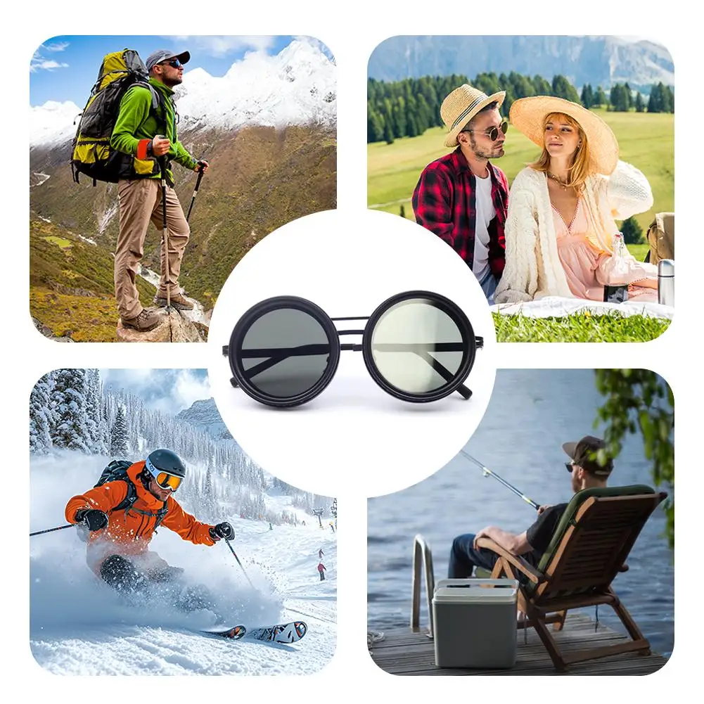 손으로 만든 ND9 레트로 펑크 편광 된 남자 라운드 조절 선글라스 여성 UV 안티 UV 낚시 선글라스 ND 필터