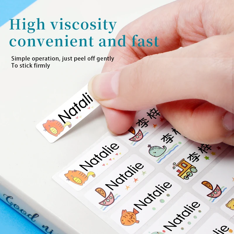 크기 이름 태그 스티커 스티커 사용자 정의 방수 맞춤 라벨 어린이 학교 문구 사무실 물 다양한