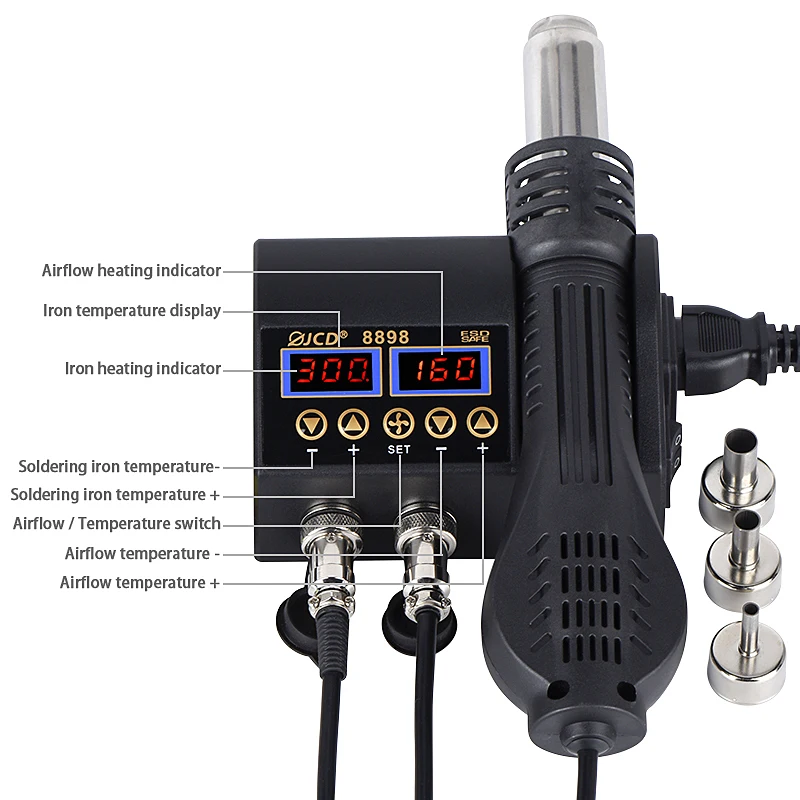 2 in 1 750W 납땜 스테이션 LCD 디지털 디스플레이 용접 재 작업 스테이션 휴대 전화 BGA SMD PCB IC 수리 솔더 도구 8898