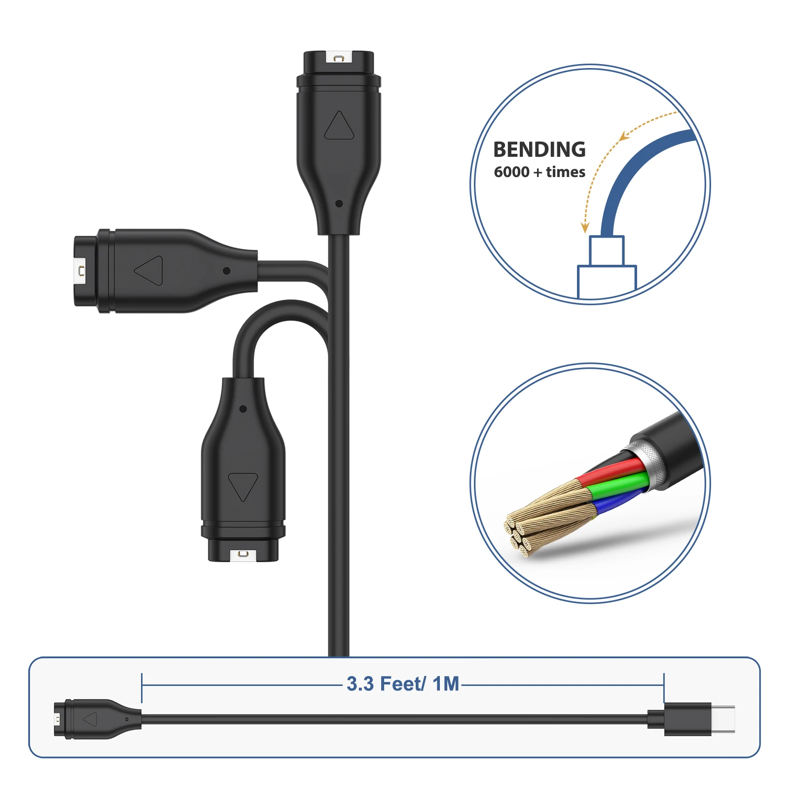 Garmin Venu2/VenuSq2/3/3S Fenix ​​5/6/7 Vivoactive4/4S/3 Forerunner 965/266용 고속 충전 코드용 C형 시계 충전기 케이블