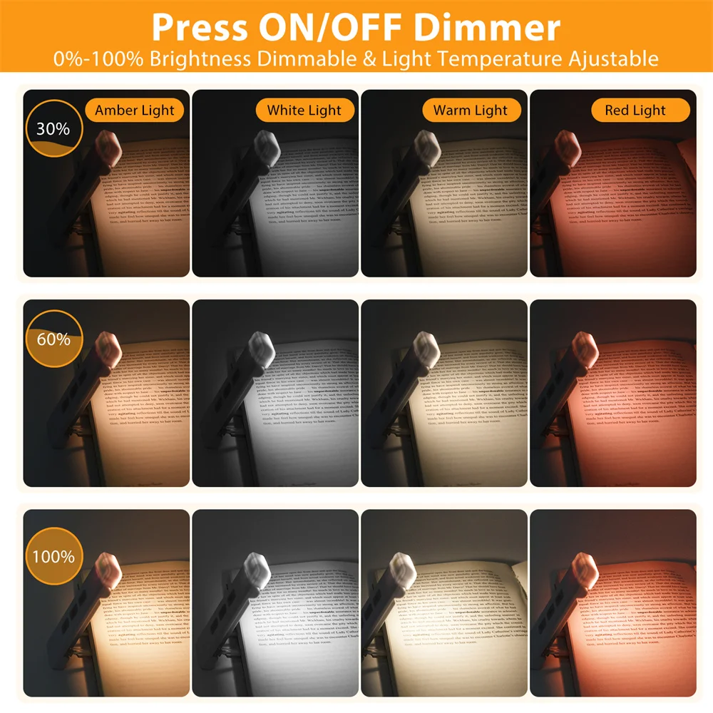 클립온 북마크 책 조명, 타이머 포함, USB 충전식 독서등, 미니 LED, 휴대용 침대 옆 책상 조명, 독서등