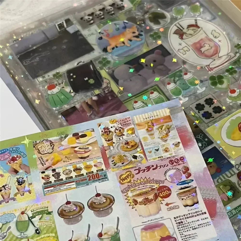 10pcs 반짝이 스티커 투명 PET 컷 필름 탑 로더 스크랩북 데코 스티커 Kawaii 저널 스티커 크리스마스 학교