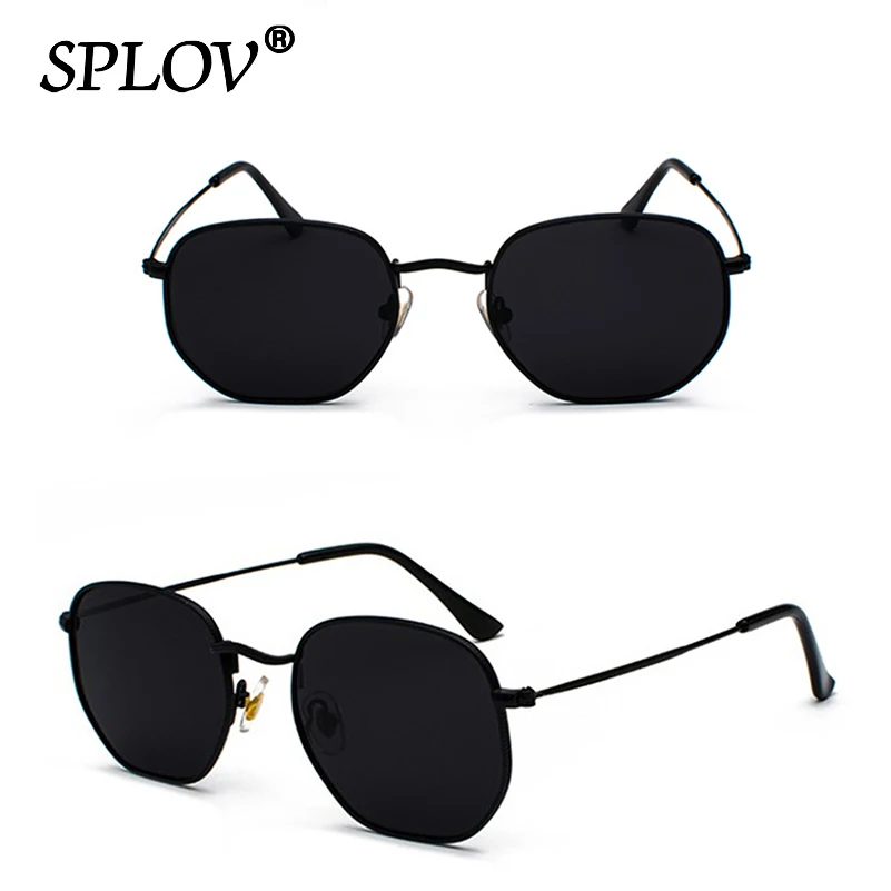 육각형 남성 여성 선글라스 사각형 다각형 태양 안경 브랜드 디자이너 Retro Shades Metal Frame Eyewear TOP UV400 de sol hombre