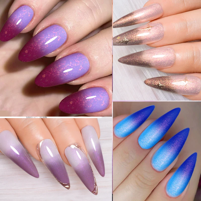 오로라 써멀 젤 네일 광택제, 퍼플 누드 글리터, 스파클링 온도 변화, 반영구 네일 아트 젤 바니시, 7ml