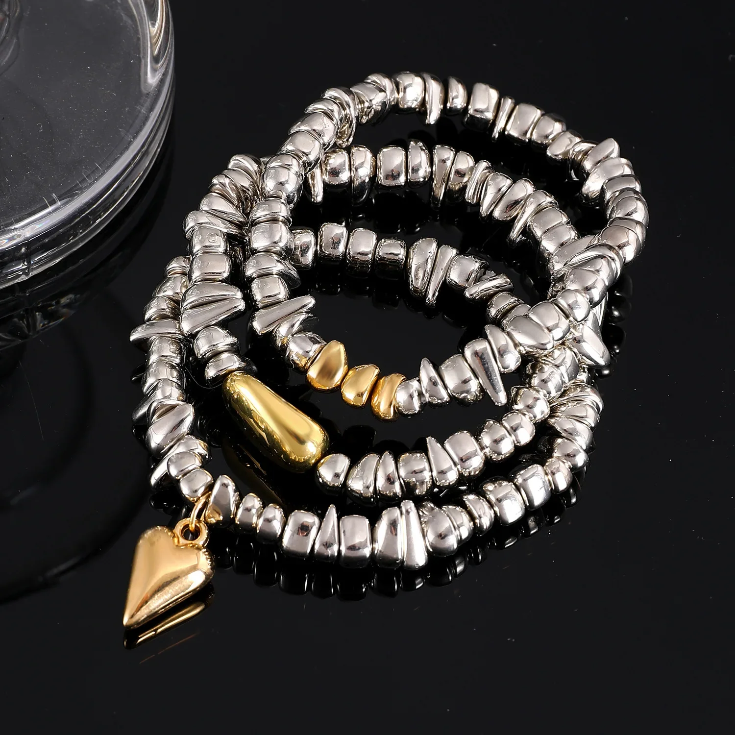 빈티지 불규칙 독특한 디자인 CCB 구슬 하트 모양의 펜던트 팔찌 세트 여성 패션 팔찌 쥬얼리 휴일 선물