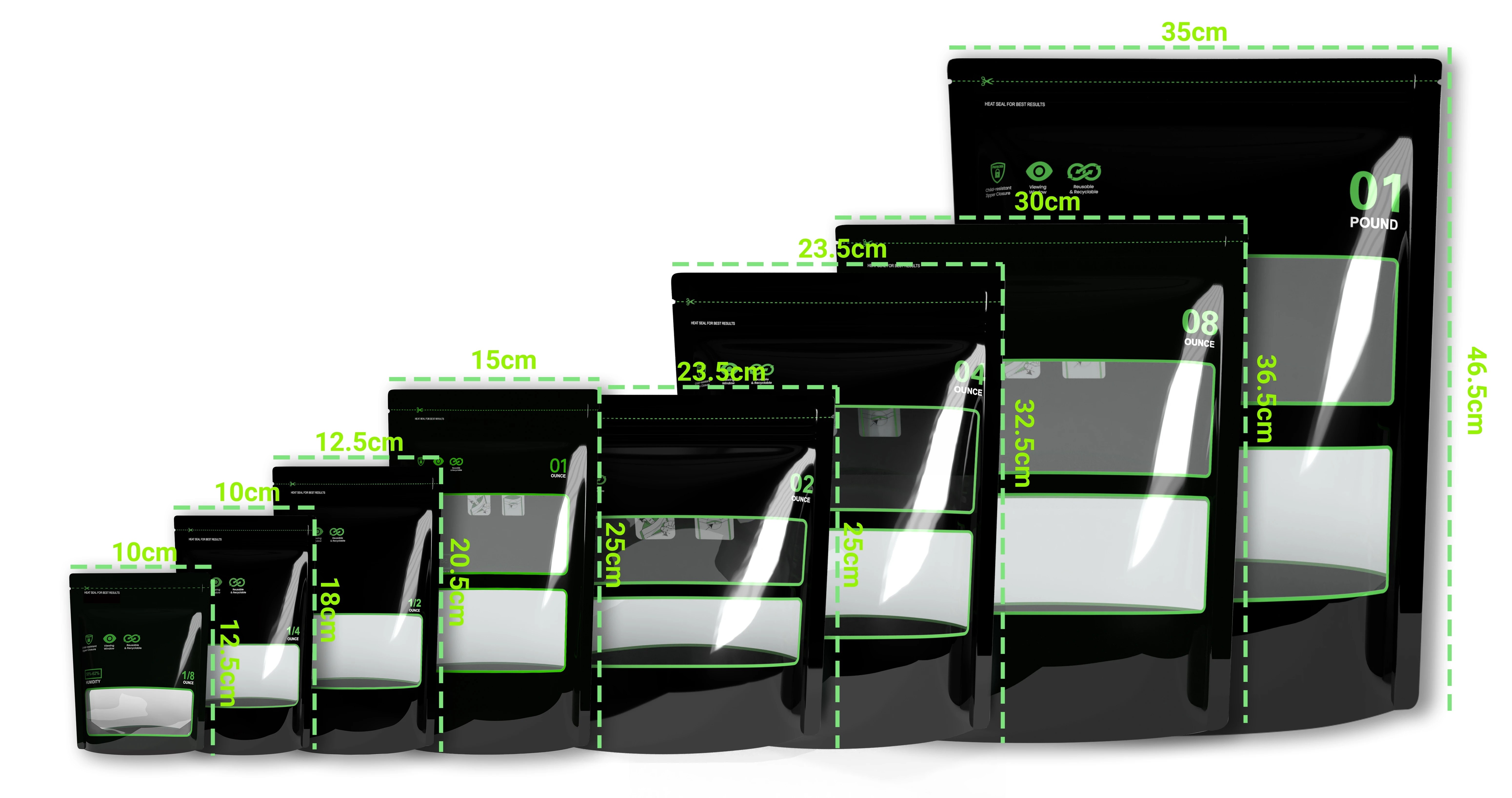 1/8온스~1파운드 잠금 및 밀봉 보관 및 경화 백 58%-62% RH 테르프 재배 파우치 열 밀봉 가능 어린이 방지