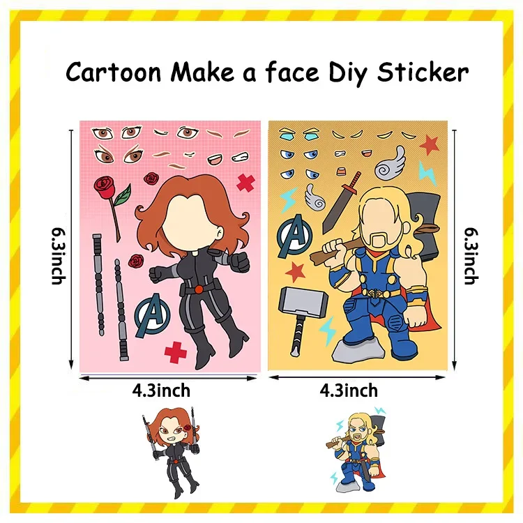 8/16 시트 어벤저 스 슈퍼 영웅 마블 얼굴 퍼즐 스티커 만들기 어린이 나만의 DIY 게임 만들기 어린이 퍼즐 교육 완구