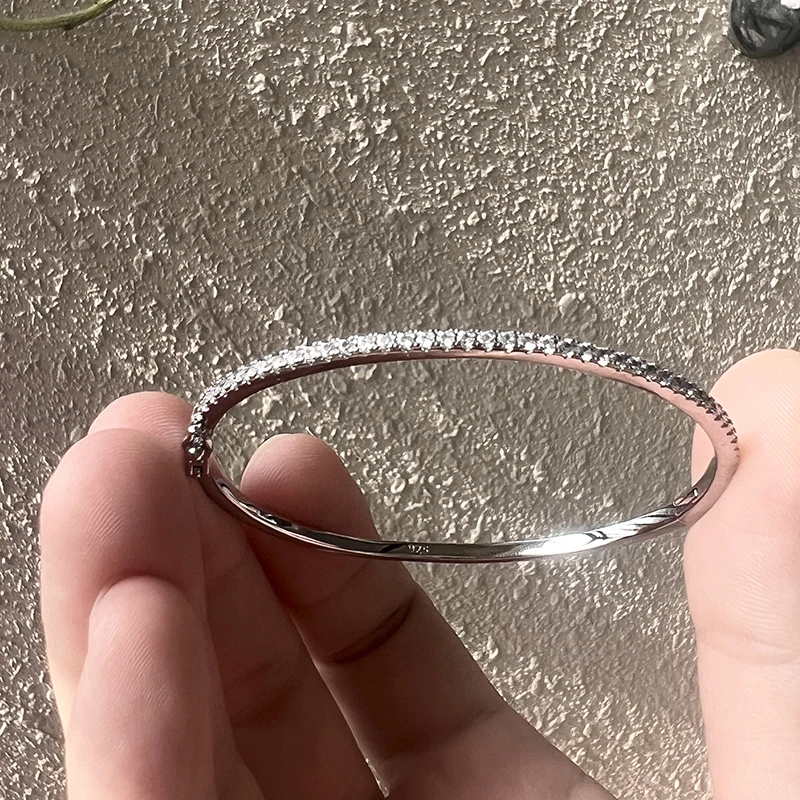 여성을위한 핫 브랜드 순수한 925 스털링 실버 주얼리 로즈 골드 팔찌 다이아몬드 팔찌 웨딩 쥬얼리 리벳 팔찌 쥬얼리 주위