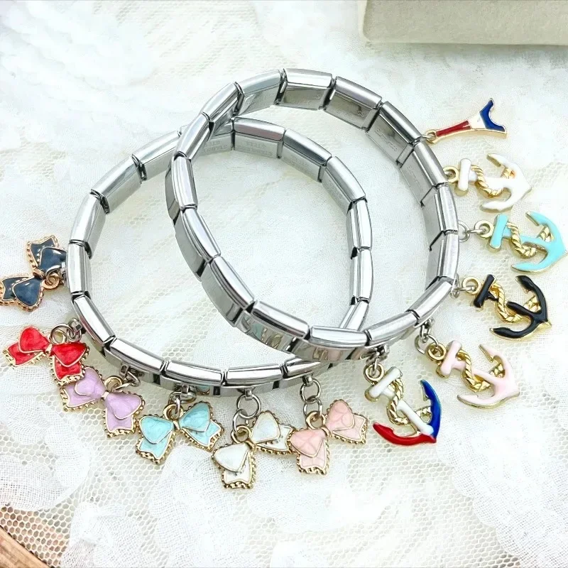 2025 신상 인기 보우 앵커 펜던트 탄성 참 이탈리안 링크 9mm 모듈형 팔찌 만들기 DIY 쥬얼리 대량