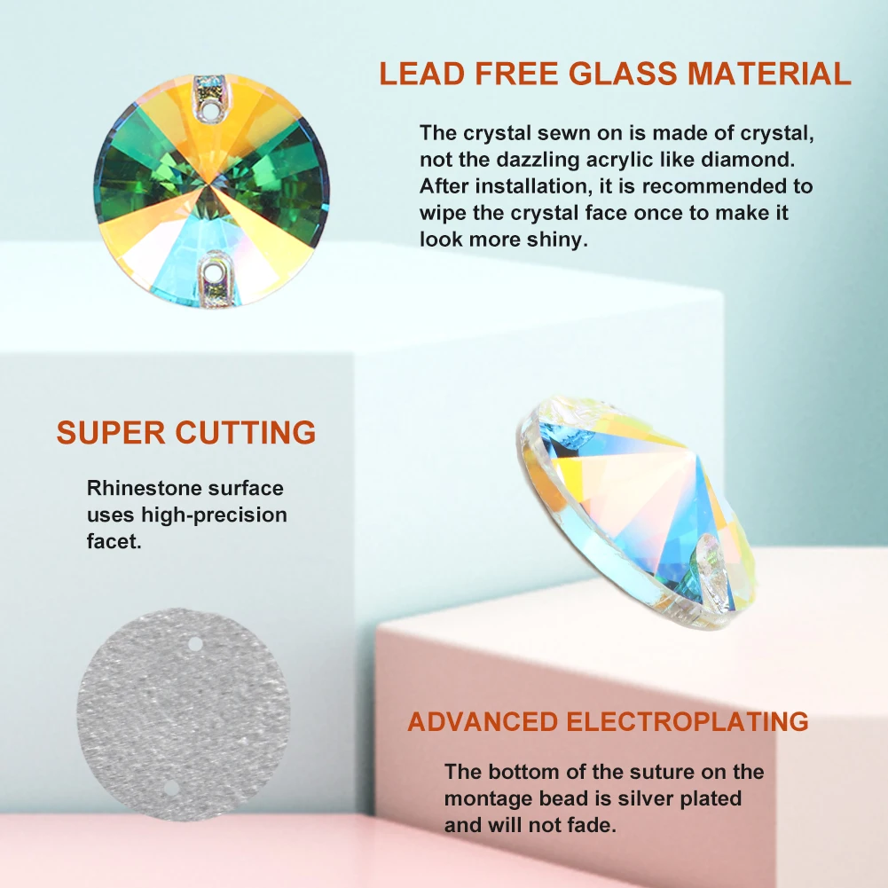 YHB 최고 품질의 유리 크리스탈 모양 Rivoli 바느질 돌 플랫 백 의류 의류 가방에 대한 라인 석에 바느질