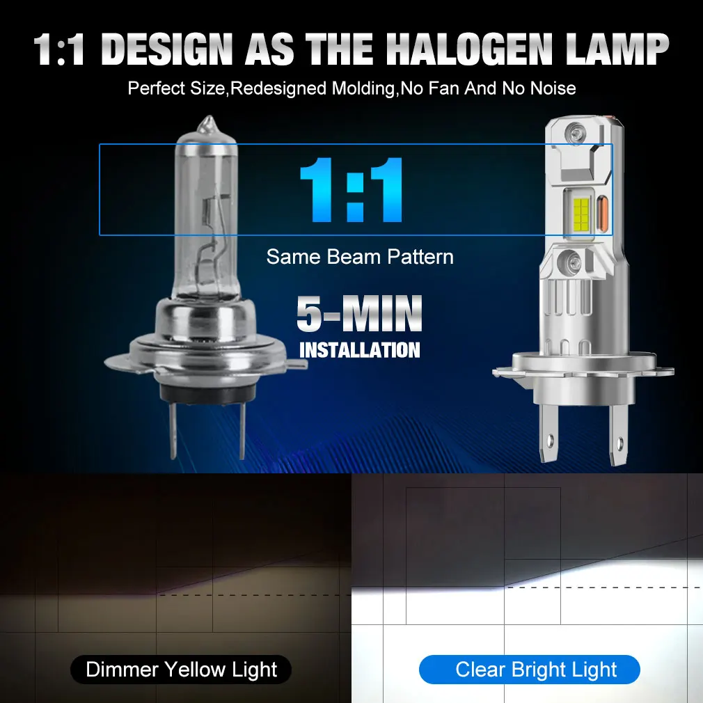 22000LM H7 LED 헤드 라이트 전구 미니 Canbus H7 16pcs 3570 CSP 칩 구리 튜브 자동 다이오드 램프 6500K 12V 자동차 전조등