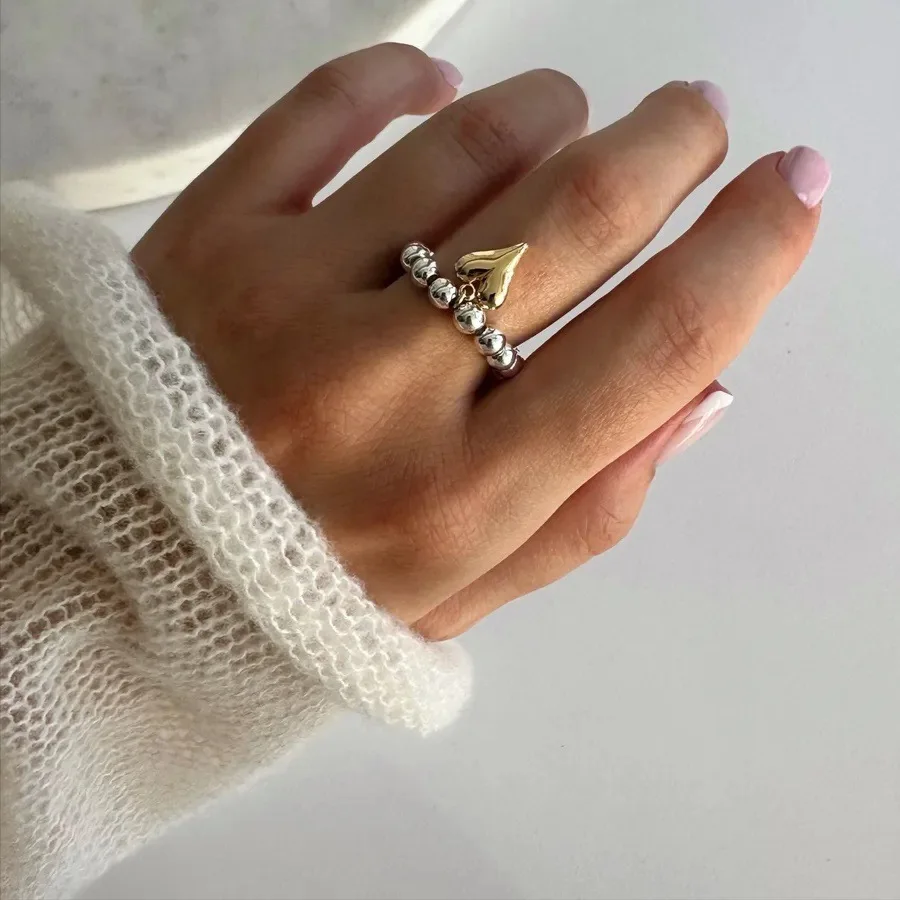 LATS 크리 에이 티브 수제 페르시 번지 코드 여성을위한 러브 하트 펜던트 반지 소녀 실버 컬러 CCB 구슬 조절 링 쥬얼리