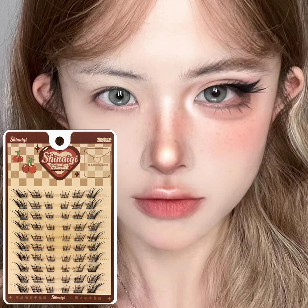 10 줄 클러스터 여우 눈 효과 인조 속눈썹, 푹신한 자연 두꺼운 세그먼트 번들, 재사용 가능한 DIY 속눈썹 익스텐션 메이크업 도구