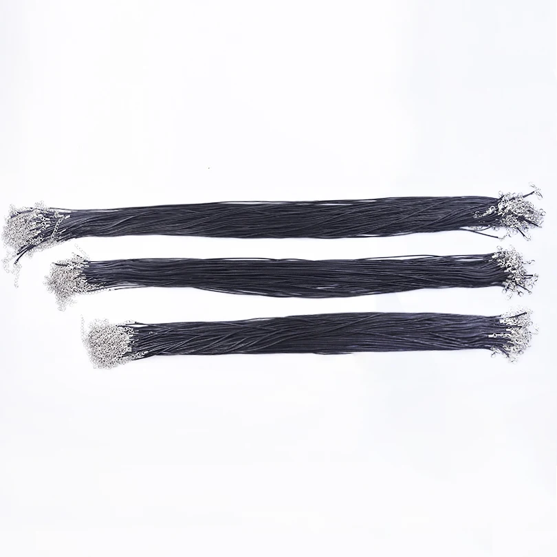 10/20/30pcs 여성을위한 DIY 50cm 가죽 로프 체인 목걸이 남성 액세서리 블랙 컬러 땋은 조절 왁스 코드 랍스터 걸쇠