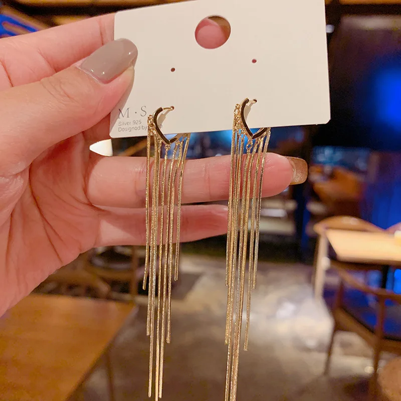 925 실버 바늘 여성을위한 한국어 패션 긴 체인 술 귀걸이 금속 귀걸이 쥬얼리 2025 동향 여성 드롭 귀걸이