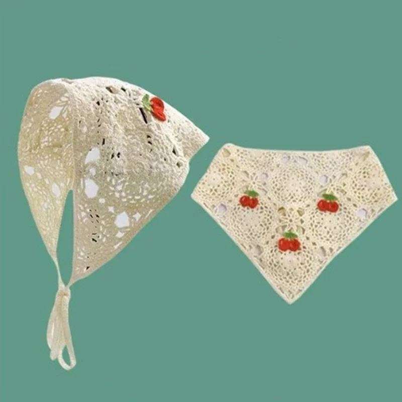 한국 귀여운 수제 크로셰 할로우 삼각형 머리띠 수건, 용수철 및 여름 여행 문학 사진 헤어 스카프