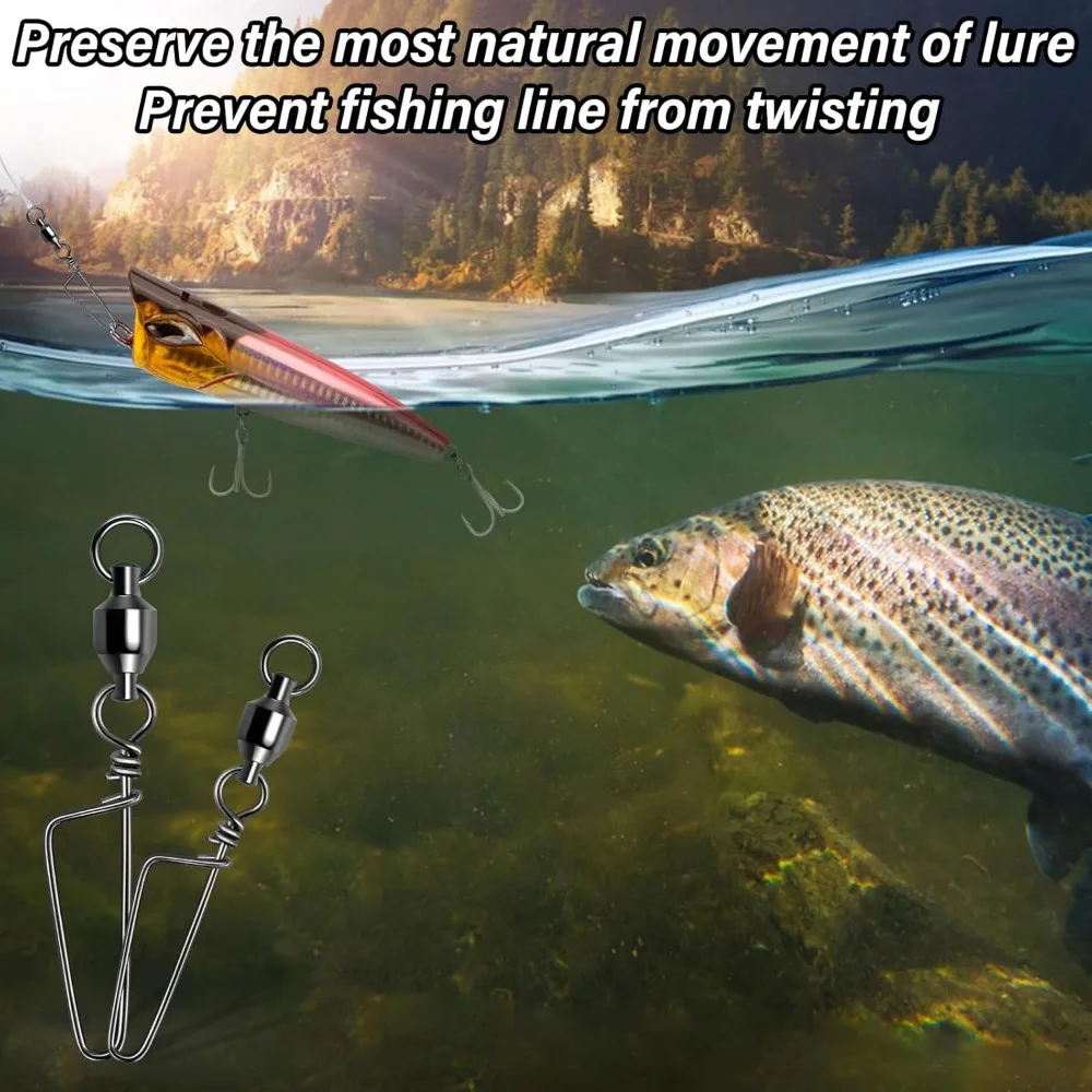 FishTrip 낚시 스냅 회전 볼 베어링 회전, 스테인리스 스틸, 코스트록 스냅, 부식 방지, 블랙 니켈 코팅