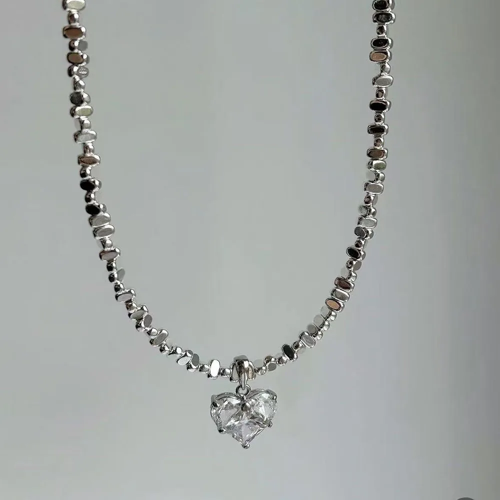 디자인 여성을위한 크리스탈 하트 펜던트 목걸이와 과장된 불규칙한 CCB 비즈 체인 발렌타인 선물 X0303