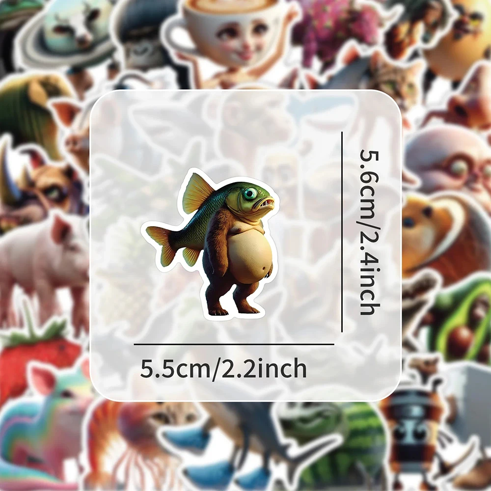 10/50PCS 추상 동물 스티커 Tung Tung Sahur 이탈리아어 Brainrot 동물 만화 데칼 DIY 수하물 전화 컵 기타 아이 장난감